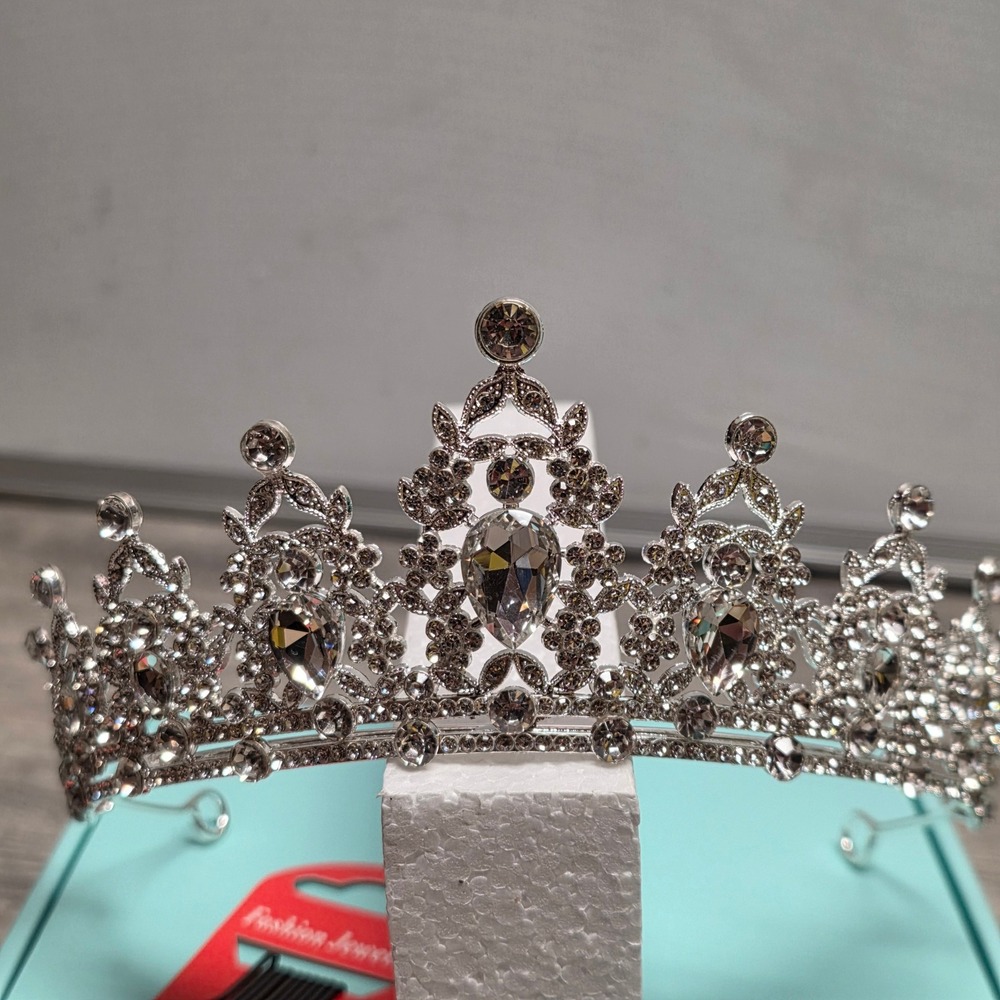 Kamirola Silver Queen Tiara Rhinestone Prom Pageant Wedding Crown Headpiece